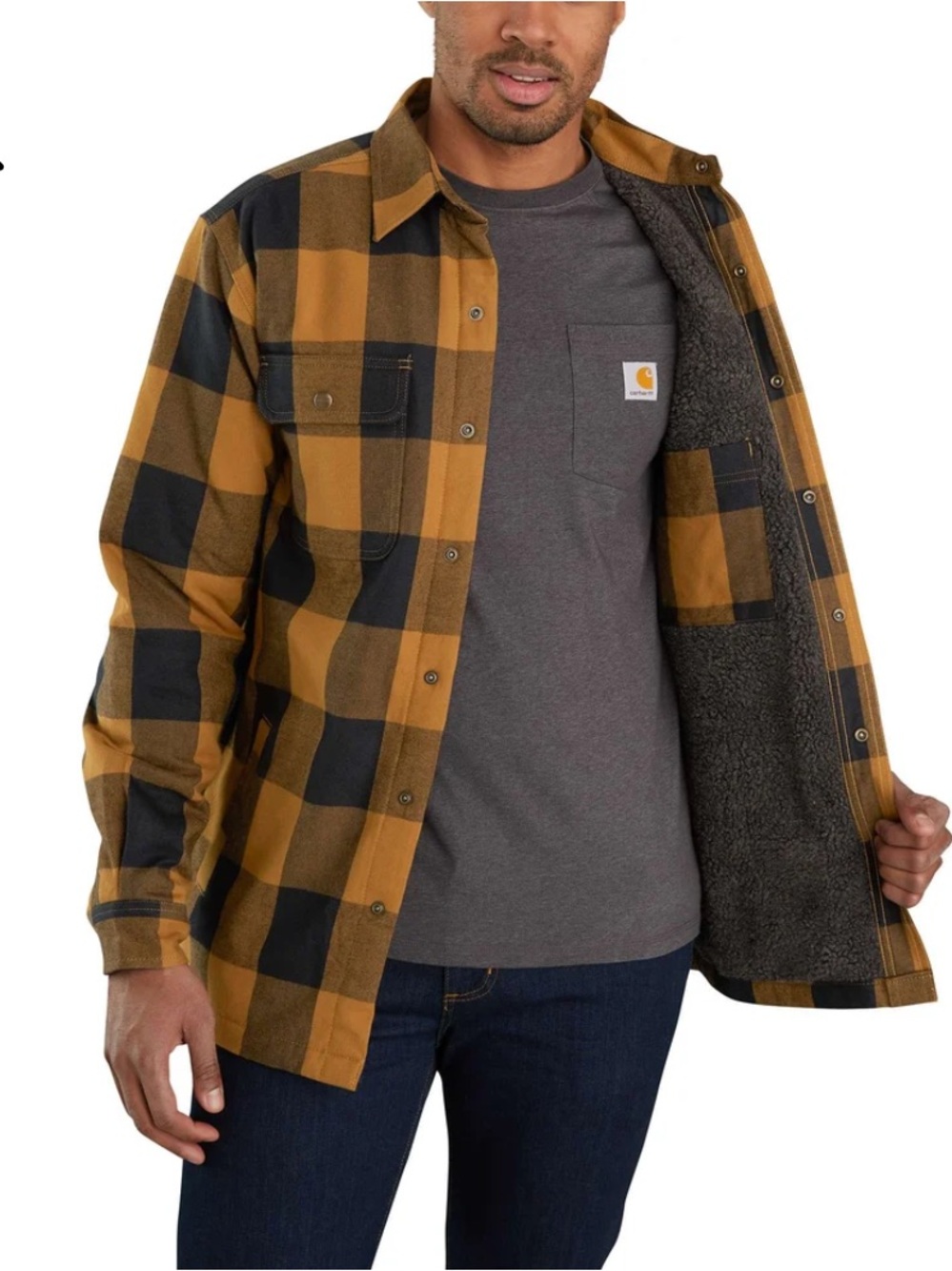 Carhartt Relaxed Heavyweight Flannel Sherpa Lined Shirt Jacket Mens Small Brown